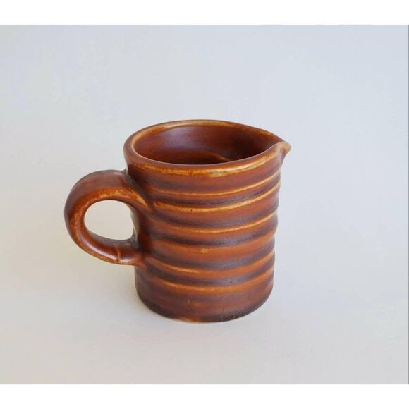 Hall China Brown Ringware Creamer, Syrup Pitcher - Picture 5 of 10